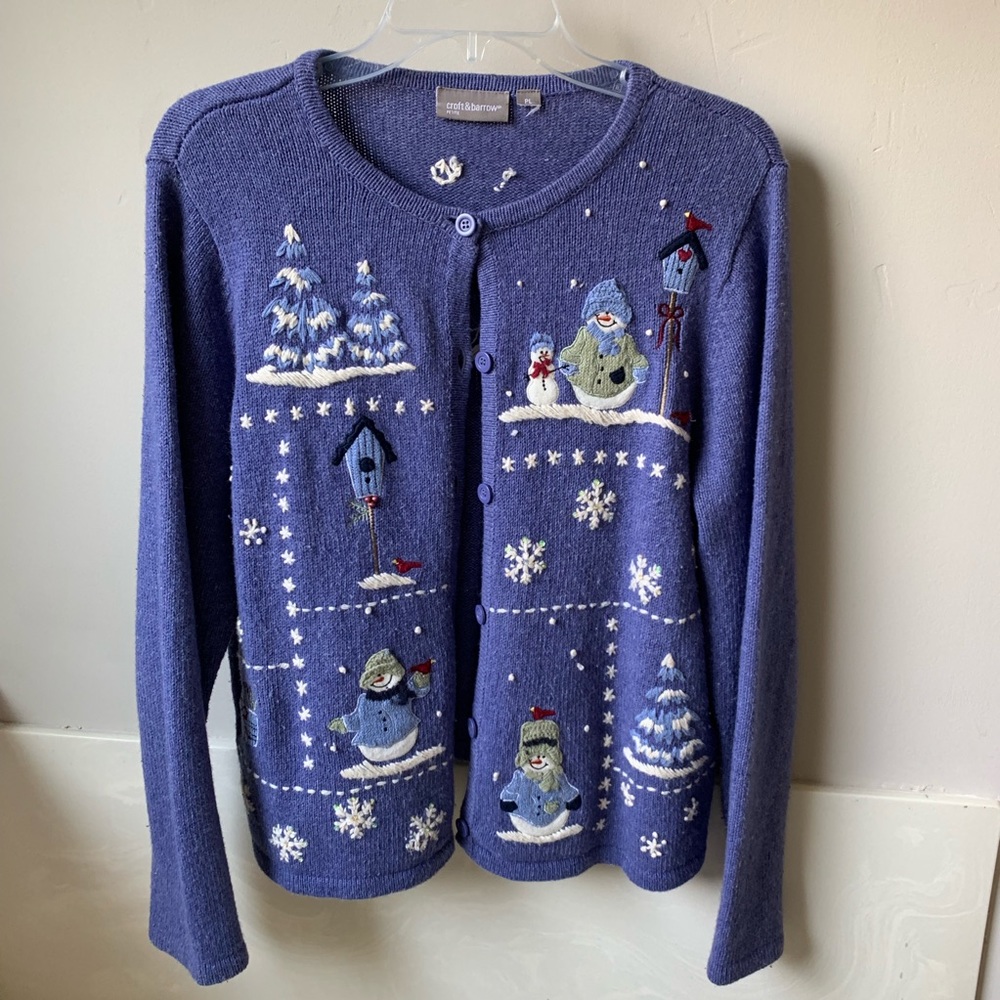 Croft & barrow Snowman Embroidery Sweater Cardigan